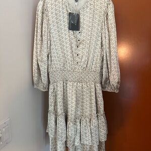 Cream Tiered Ruffled Long Sleeve Sundress